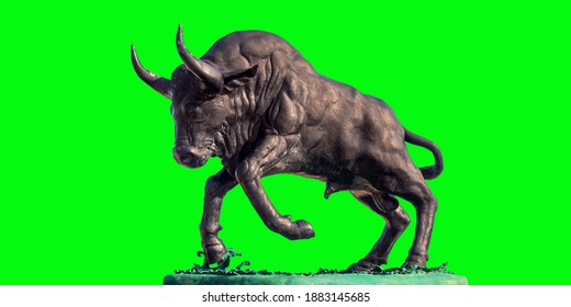 The Bull Statue Is On GreenBackground