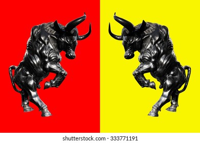 Bull Statue On Red And Yellow  Background