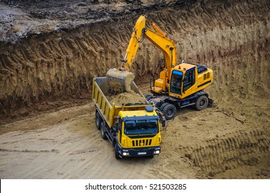 Bulldozer Excavator Truck Working Hard Dig Dich