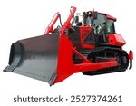 Bulldozer isolate. Crawler Construction tractor bulldozer on empty background. Construction machinery and transport