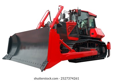 Bulldozer isolate. Crawler Construction tractor bulldozer on empty background. Construction machinery and transport