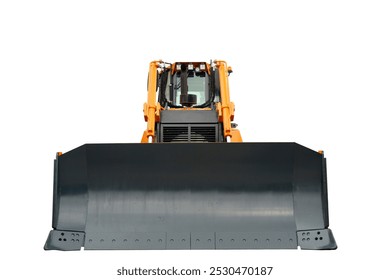 Bulldozer isolate. Crawler Construction tractor bulldozer on empty background. Construction machinery and transport