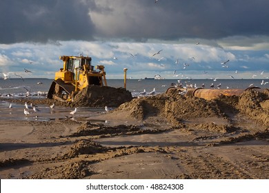 Bulldozer On A Land Reclamation Project