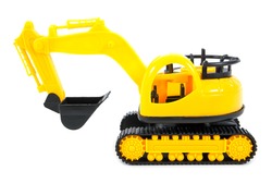 Bulldozer Toy Isolated On White Background.Yellow Bulldozer Toy Isolated