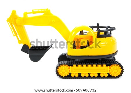 Bulldozer toy isolated on white background.Yellow bulldozer toy isolated