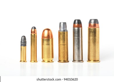 bullet- ammo size compare, isolated white.