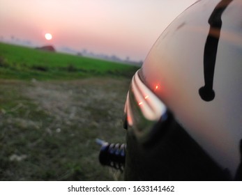 Bullet Bike On Hard Road And Stay At Sunset