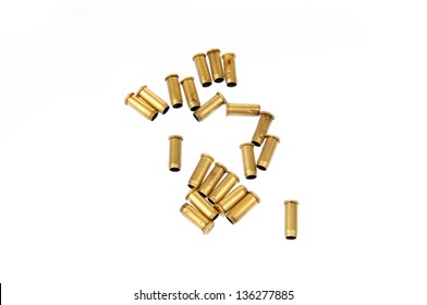 Bullet casings on the white background