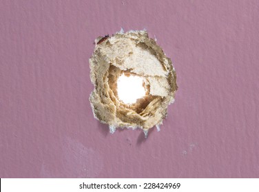 Bullet Hole In Painted Wood