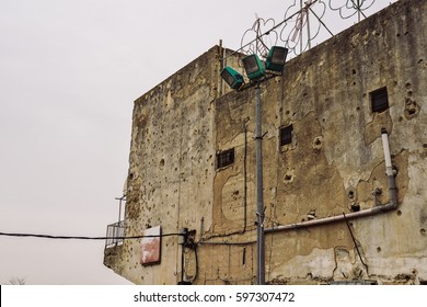 Bullet Holes On Wall Of Building On Border Between Israel And Lebanon From The 1982 War