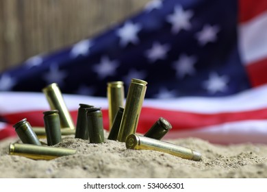 Bullet And Usa Flag In The Sand War