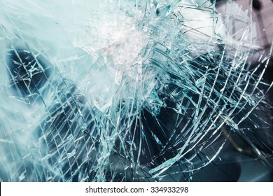 Bulletproof Glass Car After The Shooting With Traces Of Bullets