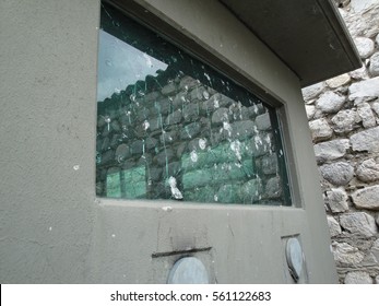 bulletproof window of guard house. Shoots were fired on guards. Bullet proof window saved guards. Guard was saved by bulletproof window on guard house. Bulletproof protection for military