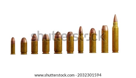 Bullets of different calibers in a row