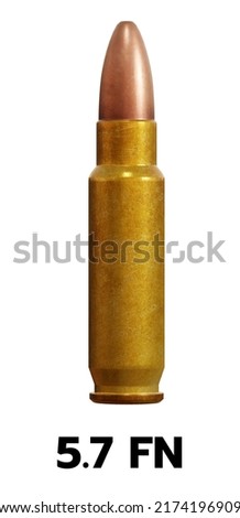 Bullets Shells Calibers Named 5.7 FN Ammo Gun white background isolated