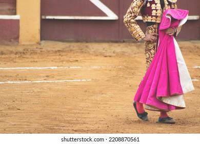 Bullfighter In The Ring With Cape In Hand