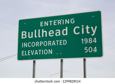 Bullhead City, Arizona, USA. January 20, 2019. Sign when entering the city of Bullhead City in Arizona. 