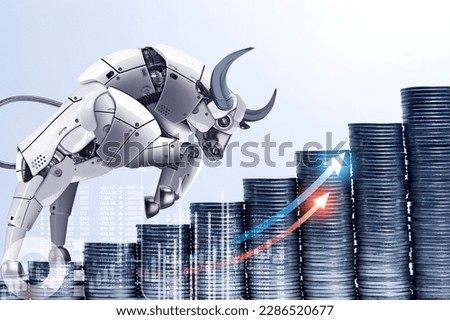 bullish concept, robot bull and money