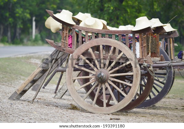 bullock cart for\
traveler in Sukhothai\
Thailand.