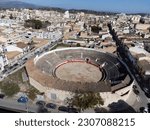 bullring with the city in the background, Inca, Mallorca, Balearic Islands, Spain