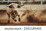 Bulls running in the arena, spain, earth splashes flying