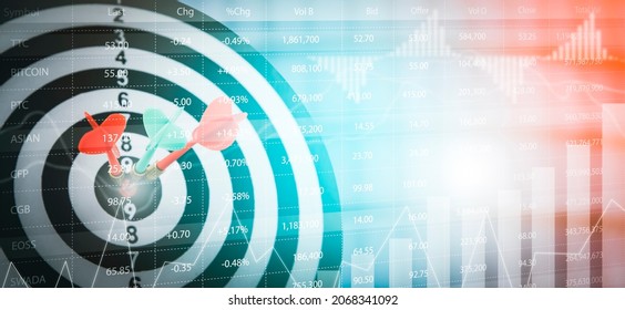 Bullseye Dart Arrow And Line Of Stock Market Or Forex Trading Graph And Candlestick Chart Suitable For Financial Investment Concept,Economy Trends Background For Business Idea And All Art Work Design.