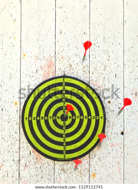 Bullseye Game Red Arrows Yellow Black Stock Photo (Edit Now) 1129112741