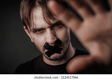 Bullying Concept Guy Mouth Sealed Black Stock Photo 2124517046 ...