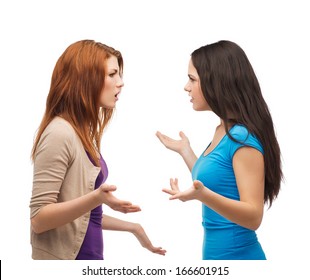 Bullying, Friendship And People Concept - Two Teenagers Having A Fight