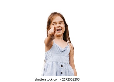 Bullying Social Problem. Violent Child Girl Pointing In Camera And Laughting Cruelly