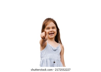 Bullying Social Problem. Violent Child Girl Pointing In Camera And Laughting Cruelly