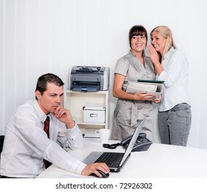 Bullying In The Workplace An Office. Women Make Fun Of Men