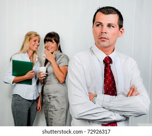 Bullying In The Workplace An Office. Women Make Fun Of Men