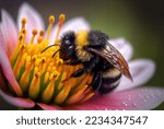 Bumblebee on a flower macro. Bumblebee collects flower nectar