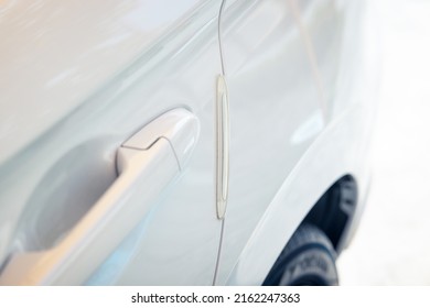 Bumper Protector, Guard Or Anti Scratch Rubber Strip Installation At Door Edge, Side Of Auto Car By Adhesive Glue. To Protection, Cover Exterior Paint, Surface From Accident, Crash, Crush Or Collision