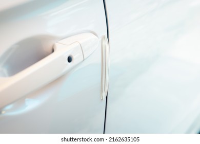 Bumper Protector, Guard Or Anti Scratch Rubber Strip Installation At Door Edge, Side Of Auto Car By Adhesive Glue. To Protection, Cover Exterior Paint, Surface From Accident, Crash, Crush Or Collision