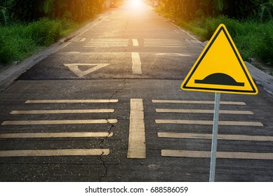 BUMPS AHEAD icon, sign on yellow label, warning signs,Traffic signs, on the road background
