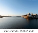 Bunbury inner harbour with bulk carriers lined up along the dock.