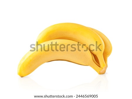 Bunch of bananas isolated on white background with reflection and full depth of field.