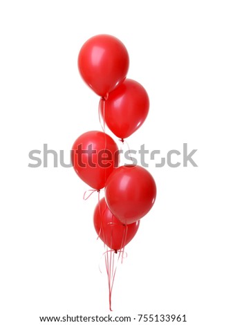 Bunch of big red balloons object for birthday party isolated on a white background
