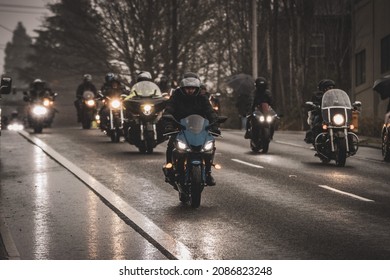 A Bunch Of Bikers At A Event In Olympia Washington Called The Toy Run Where Bikers Deliver Toys To Needy Kids. Taken On December 4 2021