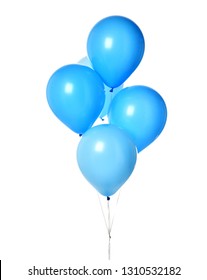 Bunch of blue latex blue round balloons composition for birthday or valentines day party on white background
