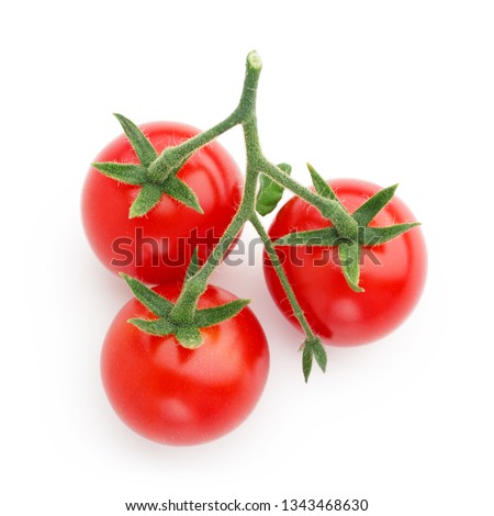 Bunch of cherry tomatoes isolated on white background. Top view