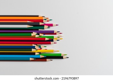 Bunch Of Colored Pencils Flat Lay View From Above