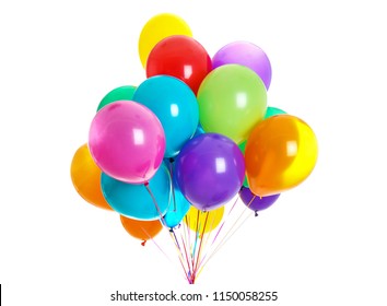 Bunch Of Colorful Balloons On White Background. Festive Decor