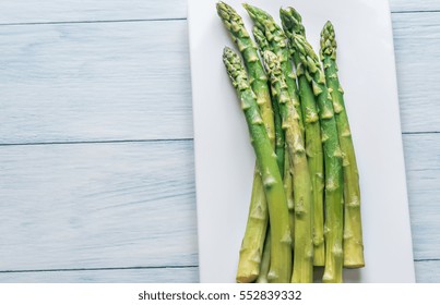 Bunch Of Cooked Asparagus On The Plate