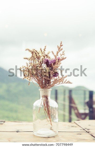 Bunch Dried Flowers Glass Vase On Stock Photo Edit Now 707798449