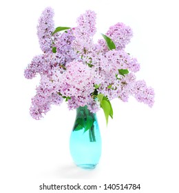 Bunch Of Flowers In Glass Vase.  The Common Lilac (Syringa Vulgaris).