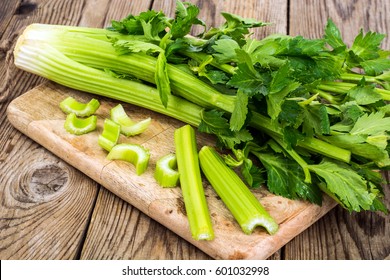 Bunch of fresh celery stalk with leaves. Studio Photo