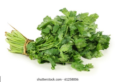 Bunch Of Fresh Cilantro Isolated On White